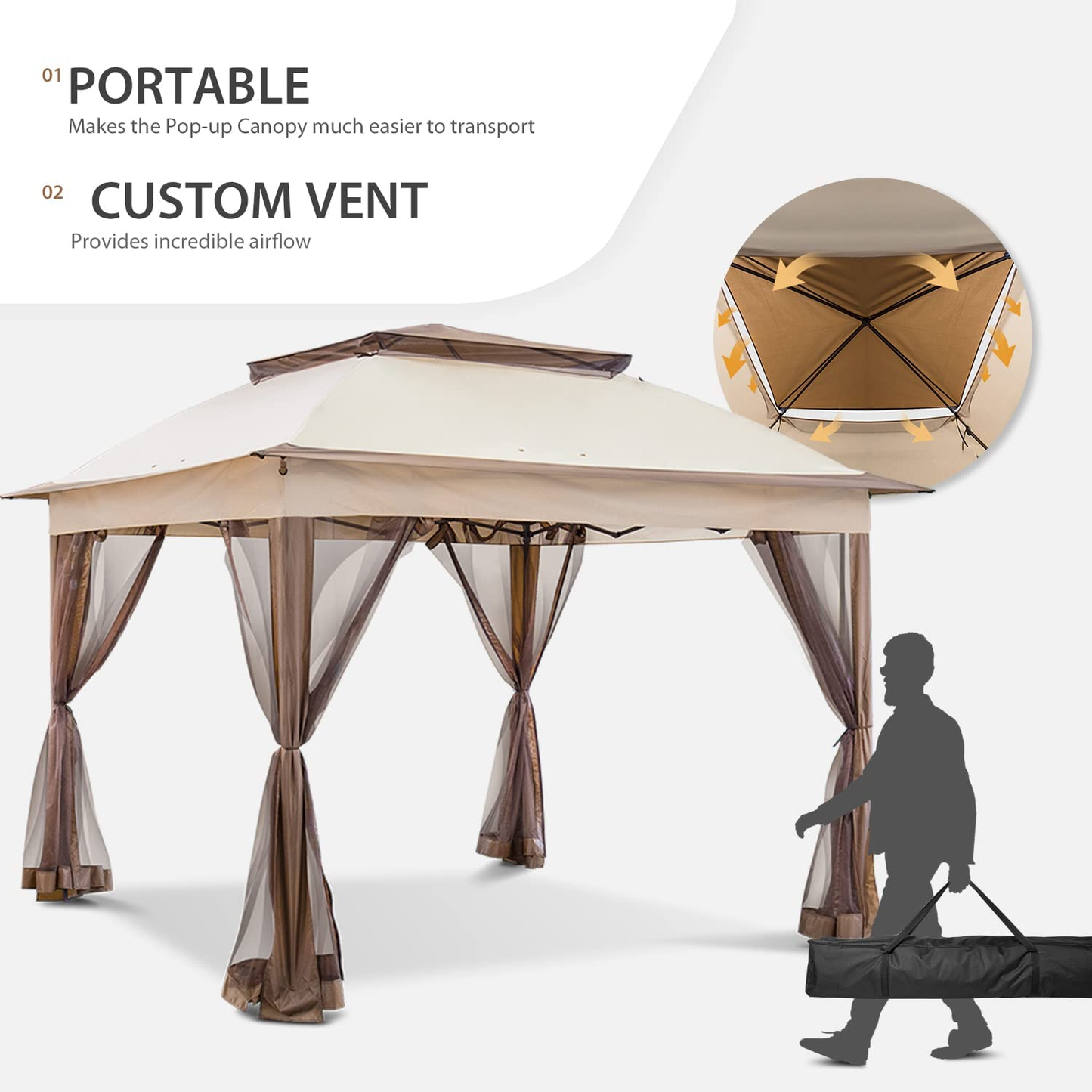 11 x 11 Feet Pop up Instant Gazebo tent with Musquito Netting Outdoor Canopy tent for Patio / Garden