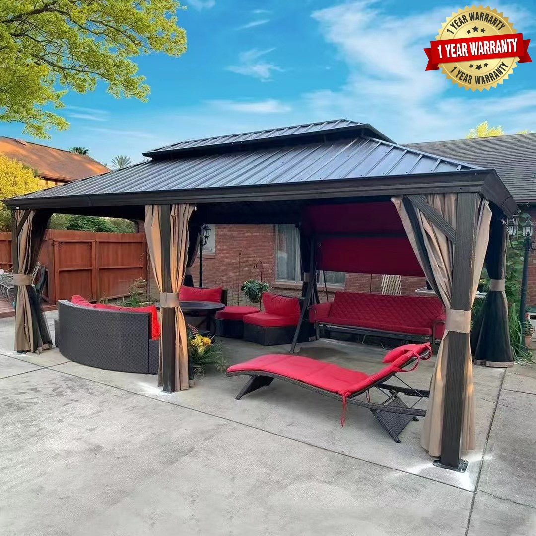 12×20 ft Premium All-Weather Gazebo – Double Roof with Mosquito Net & Curtain