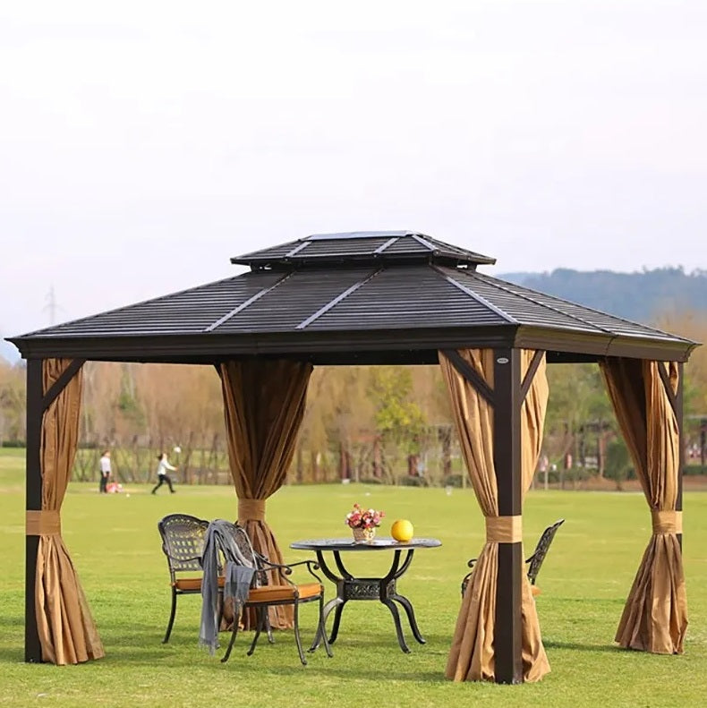 12×10 Premium All-Weather Gazebo – Double Roof with Mosquito Net & Curtains