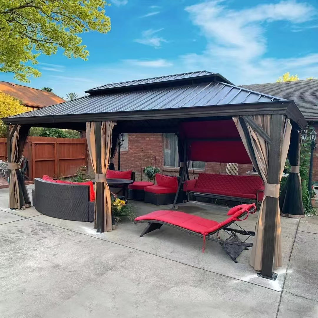 12×20 ft Premium All-Weather Gazebo – Double Roof with Mosquito Net & Curtain