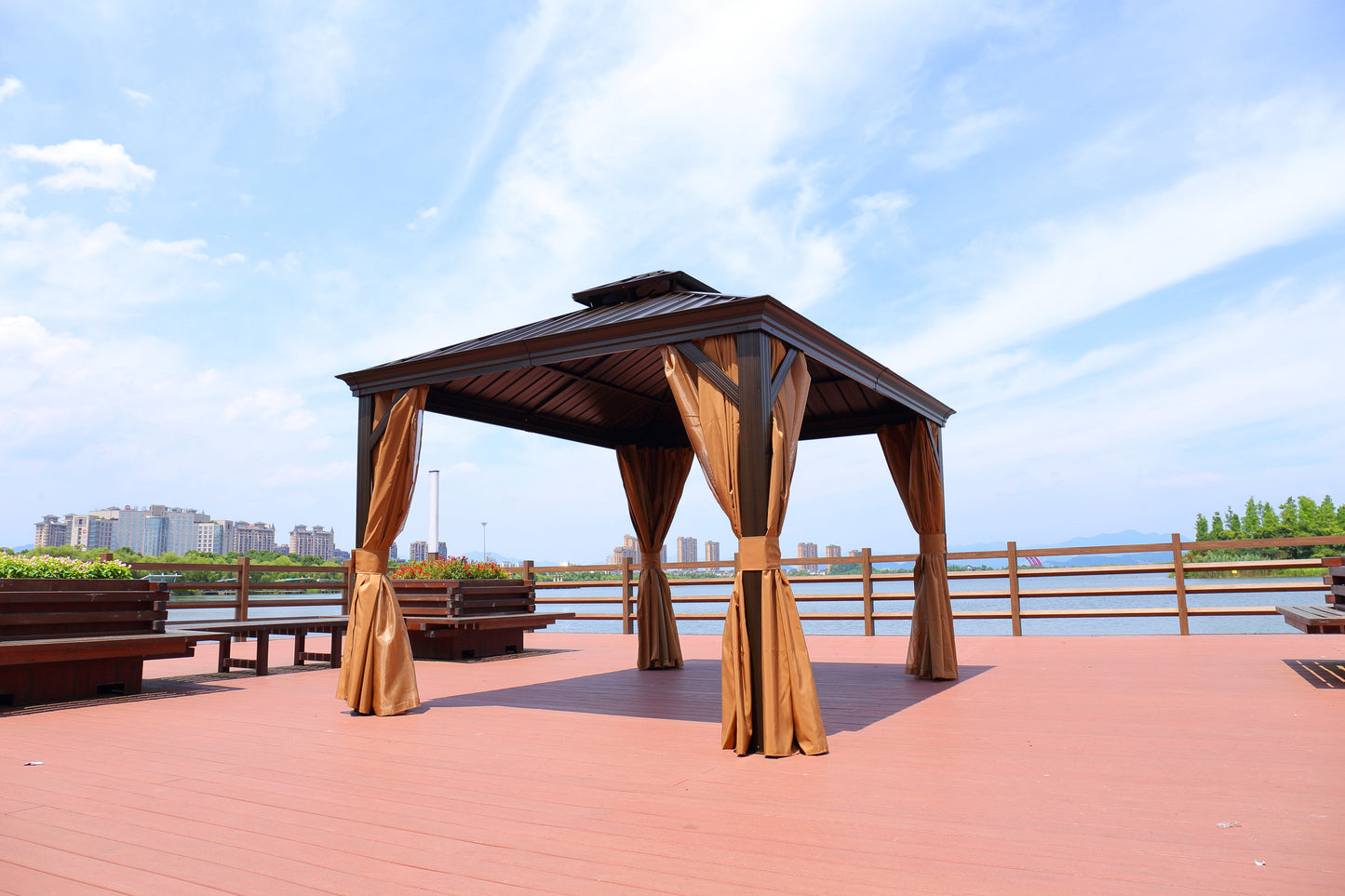 12×10 Premium All-Weather Gazebo – Double Roof with Mosquito Net & Curtains