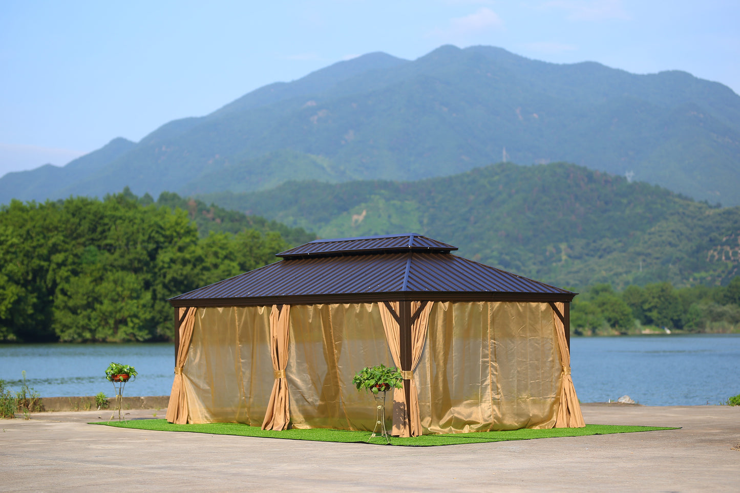 12×20 ft Premium All-Weather Gazebo – Double Roof with Mosquito Net & Curtain