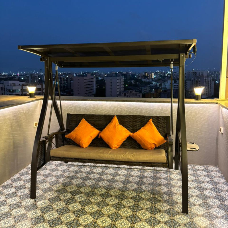 Premium LED 3 Seater Wicker Swing