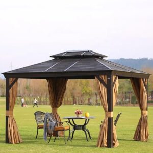 12x10 Premium All-Weather  Gazebo – Double Roof with Mosquito Net & Curtains